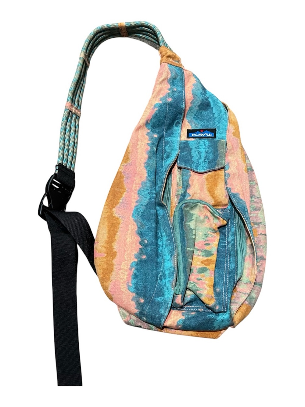 KAVU Rope Canvas Bag pastel pink blue tie-dye pattern